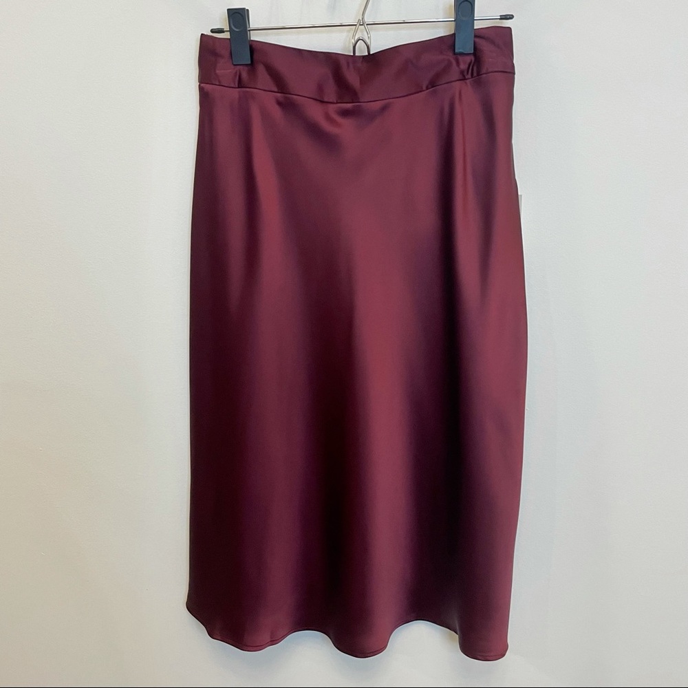 Burgundy Satin Midi Skirt